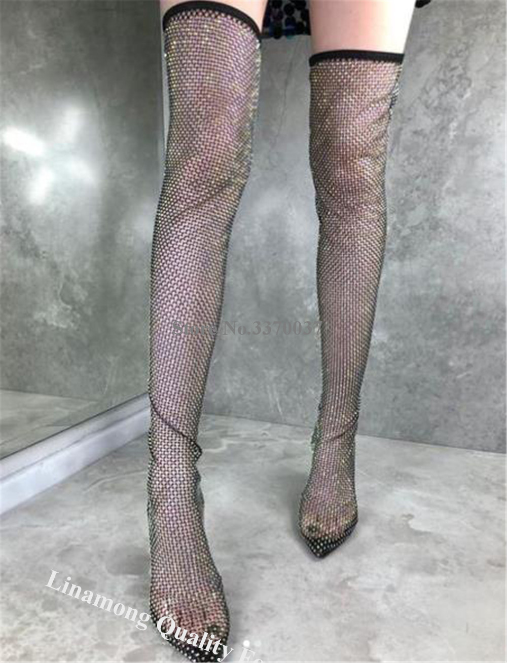 Linamong strass malha meias lo - Knee High Sock Women avaliação e preço